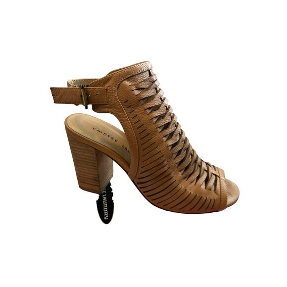 Chinese Laundry Women's 9.5 Brown Leather Woven Peep Toe Sandals - Picture 2 of 12